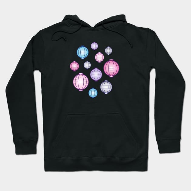 Lanterns | Mid Autumn Festival | Blue Pink Purple | Black Hoodie by Wintre2